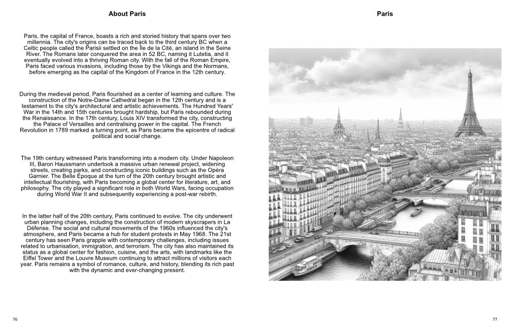 Cities of the World Colouring Book sample page for Paris